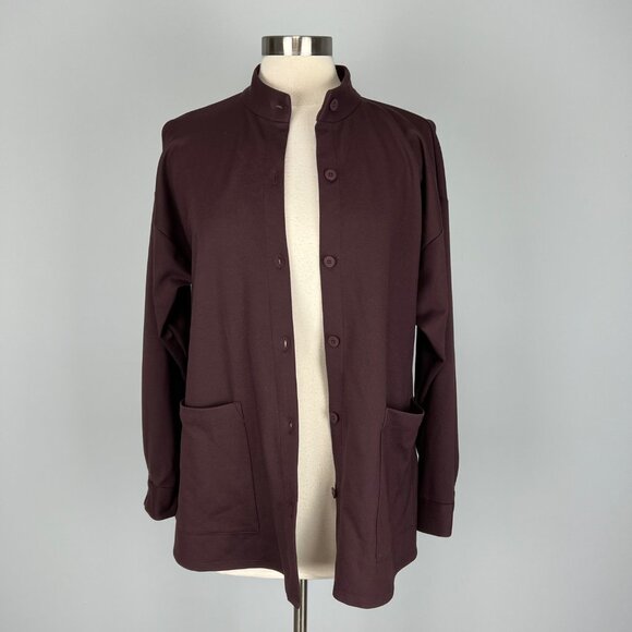 Eileen Fisher Womens Washable Flex Ponte Stand Collar Overshirt Brown size S - Picture 10 of 15